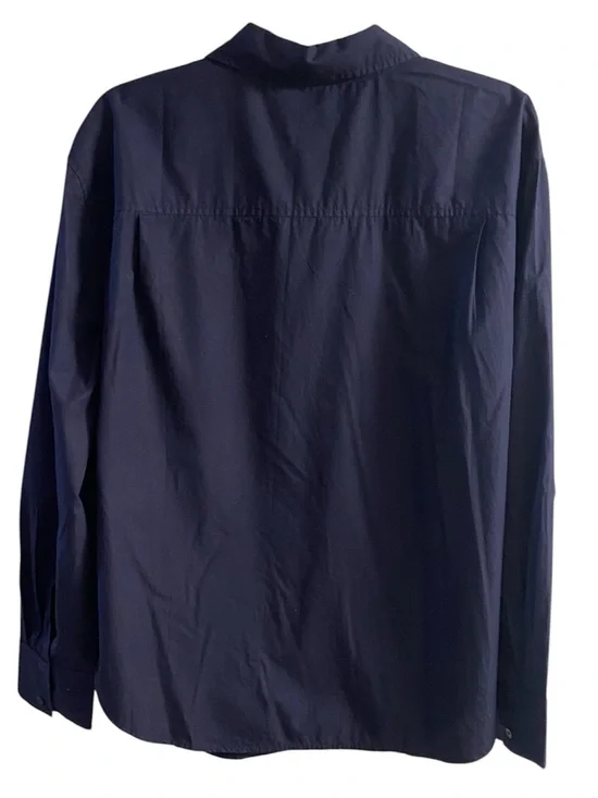 Quince Poplin Long Sleeve Boyfriend button front shirt navy Large NWT - Picture 3 of 8